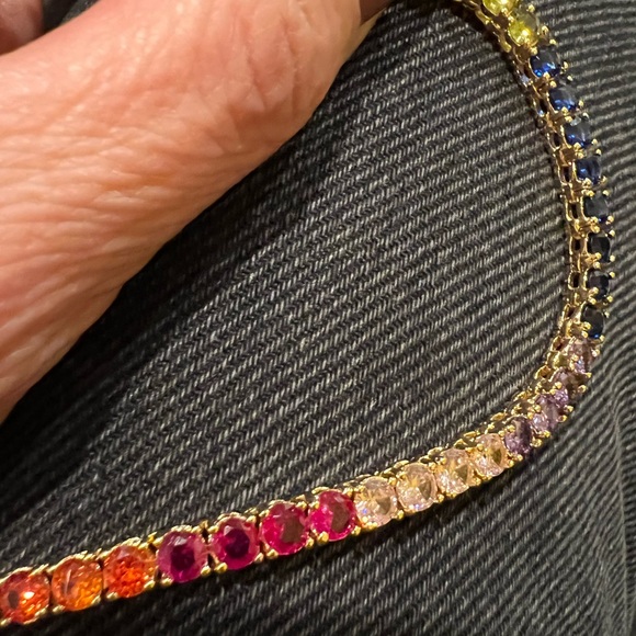 NWOT- Chain Rainbow 17” Long .25” thick Cubic zirconia tennis chain gold color - Picture 11 of 17